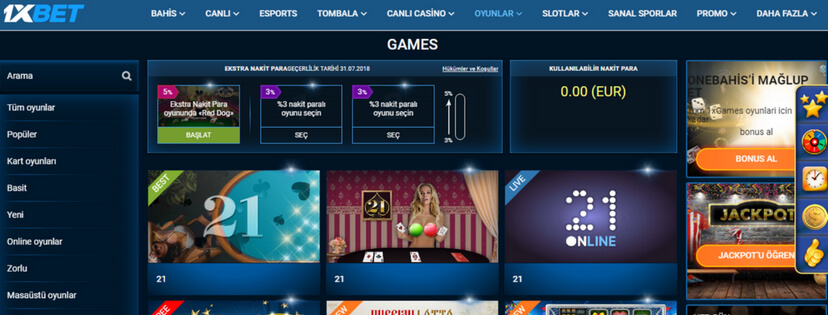 1xbet casino oyunları