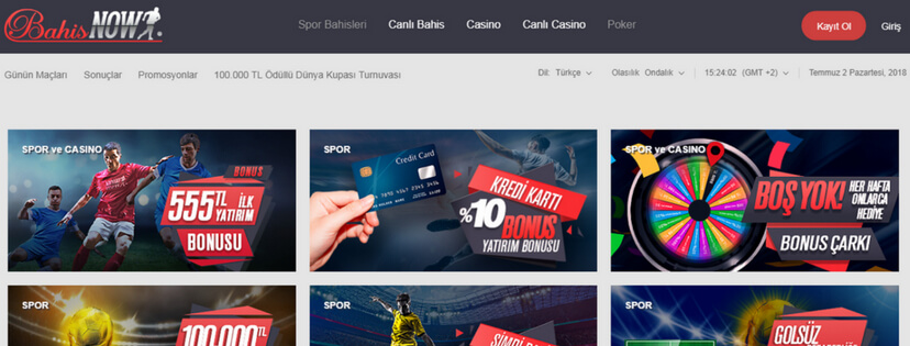 bahisnow casino bonusları